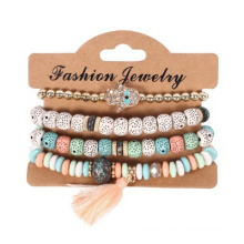 Women Costume Jewelry 4PCS Set Beaded Tassel Bracelet for Gift